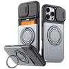 Case For iPhone 17 16 12 13 14 15 Pro Max Plus 16e 17e Cover Slide Lens Protective With Card Magnetic Ring Holder Armor Fundas