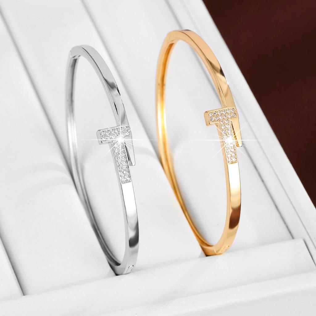 Simple T-Letter Design Synthetic Zirconia Women's Bracelet For Daily Gift-Giving Jewelry Accessories
