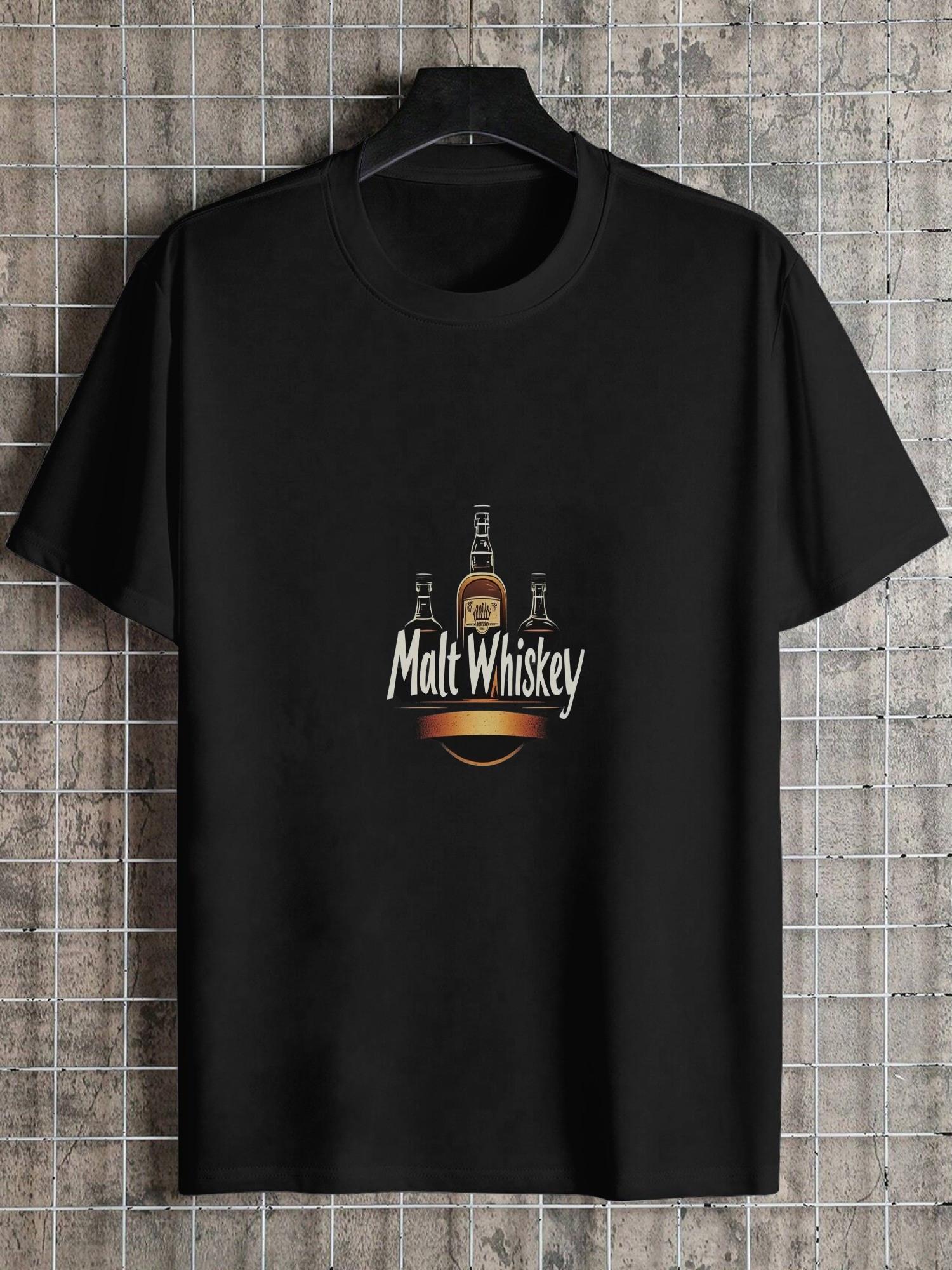 A Minimalist Vector-Style T-shirt Featuring 1pc of Whiskey Bottles And Glasses XL