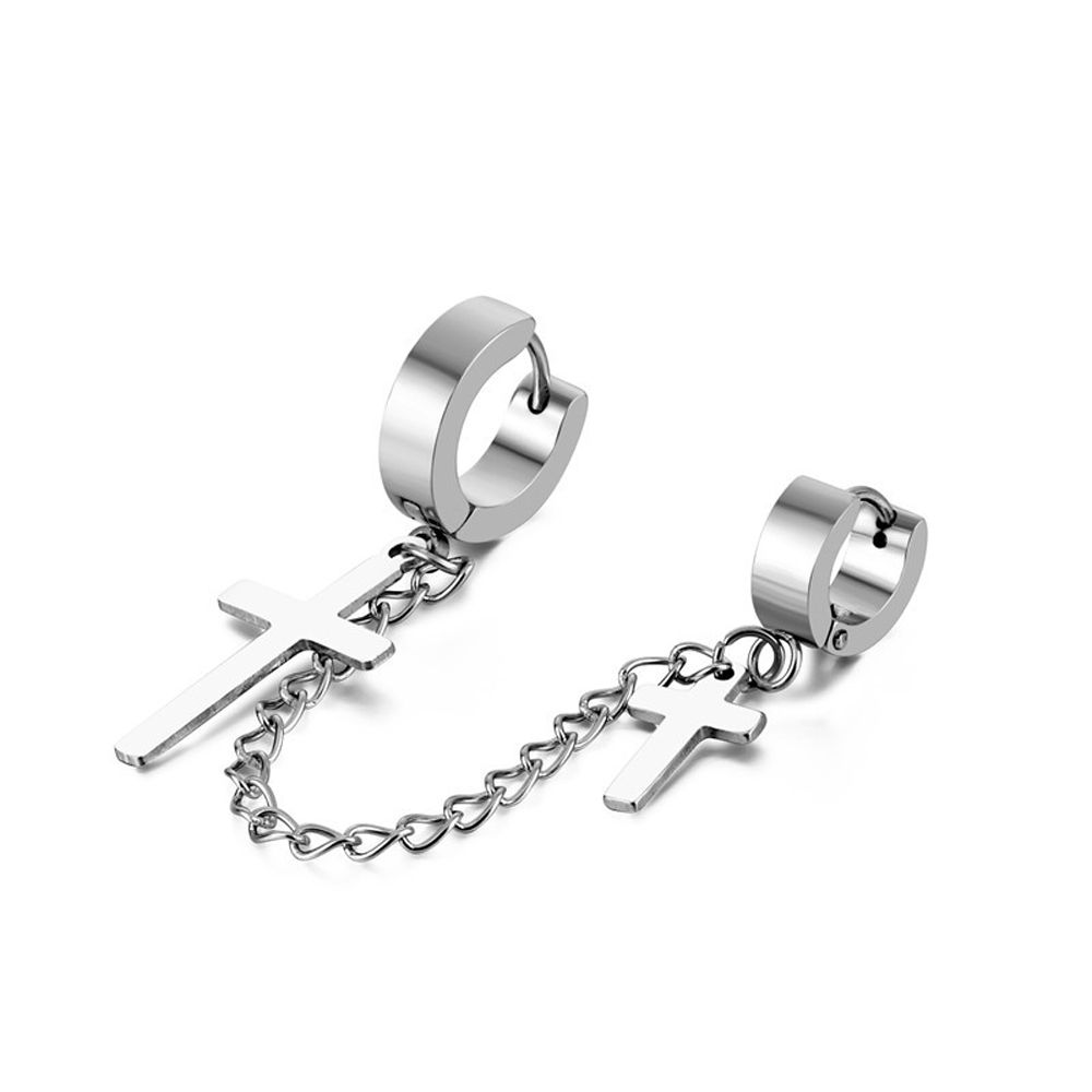 Titanium Steel Tassel Cross Dangle Earrings Women Ear Clip Korean Stud Earrings Men Ear Cuff