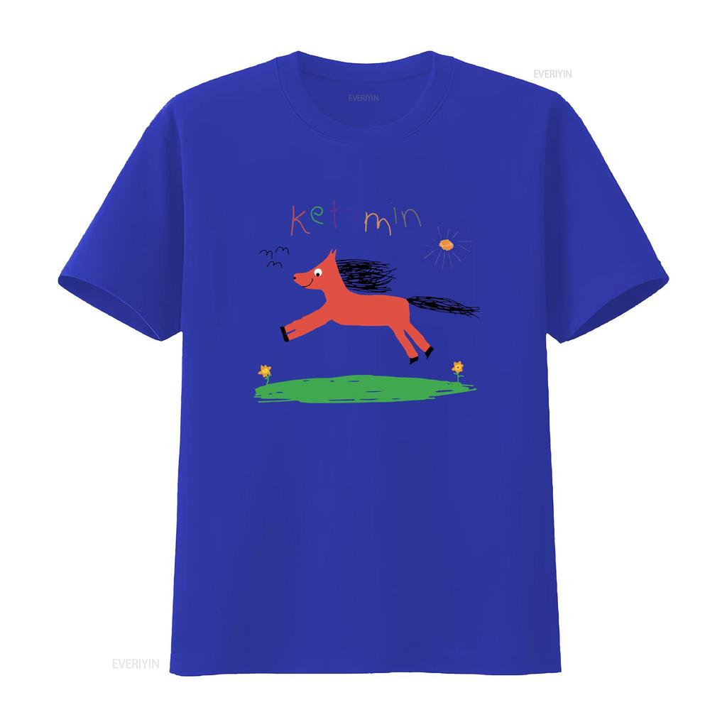 Ketamine horse child drawing tee Meme Heavy Cotton T Shirt vintage Washed Versatile Casual Slightly designer clothes Soft