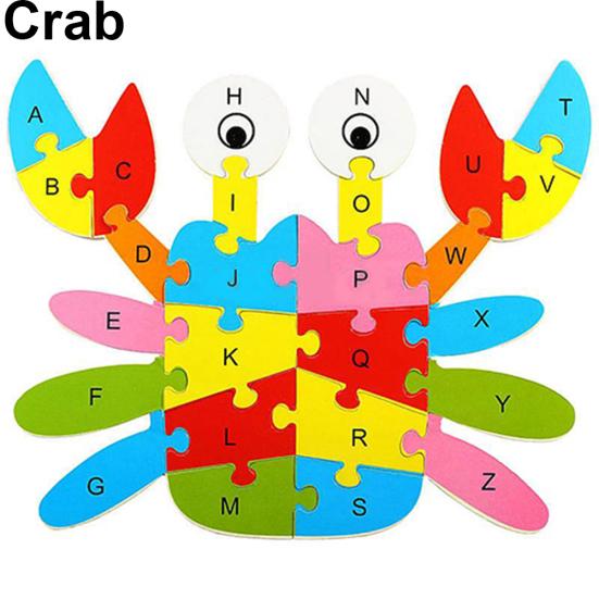 Fashion Wooden Animal Alphabet Lettter Puzzle Kids Educational Developmental Toy