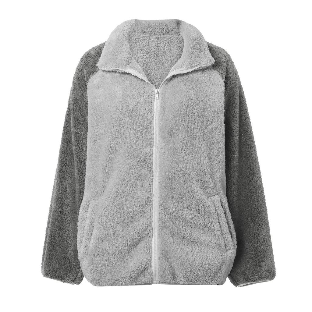 Women's Winter Fashion Plush Loose Cozy Colour Block Coat