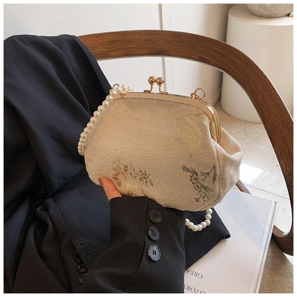 Pearl Chain Hanfu Embroidery Handbag Embroidered Cheongsam Bag Chinese Style Handbag  Wedding