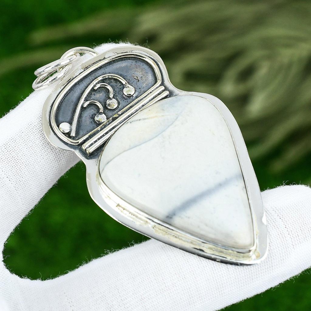 Sisters Day Sale Pear Porcelain Jasper Stone 925 Sterling Silver Pendant Jewelry