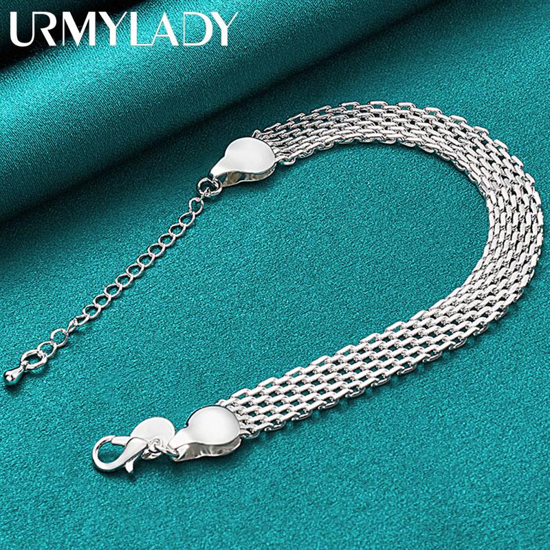 925 Sterling Silver 10mm Weave Chain Tassels Bracelet Fashion Jewelry