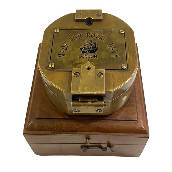 Royal Navy Solid Brass Brunton Compass in Wooden Box Maritime Nautical Working Geological Compass Gift