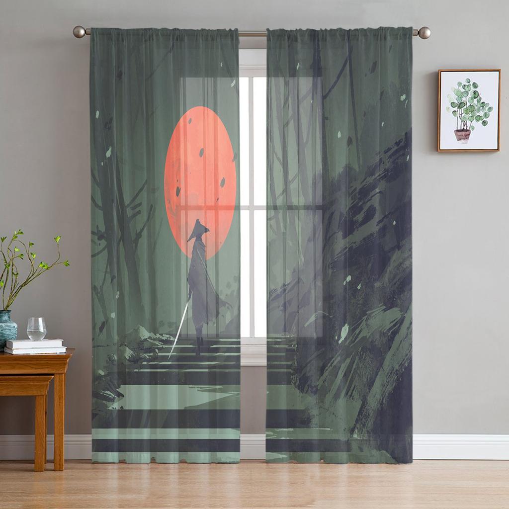 Japanese Anime Character Bushido Translucent Drapes ideal for Living Room Kitchen Tulle Windows Voile Yarn Curtains ideal for Bedroom Space Decor