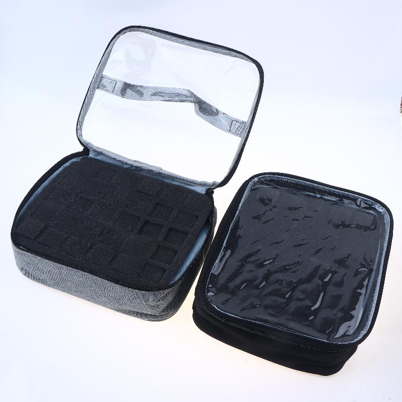 30-Slot Nail Polish Storage Bag, Black Gray Portable Hand-Held Large Cosmetic Bag, Holds Up To 30 Bottlessmall Clear Nail Polish