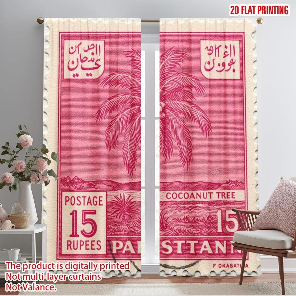 

2 шт. 2D плоская печать Шторы Пакистан Почтовая марка 15 рупий Ткань Кокосовая пальма Без электричества Праздничный настенный декор для 52.50×116.00 CM 2pcs