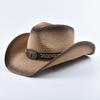 Panama Jazz Strohhut für Damen Herren Sommer Western Stil Strand Cowboyhut Faltbar Winddicht Seil UV Sonnenschutzhut