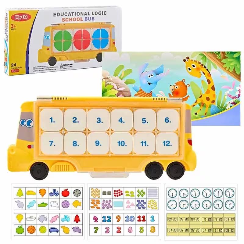Children's Educational Toys Logical Thinking Cartoon School Bus Visual Perception Basic Baby Montessori Learning Toys for Game