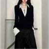 American Hot Girl Style Fake Two-piece Polo Collar Top for Women In Spring Slim Fit Design and Temperament Shirt