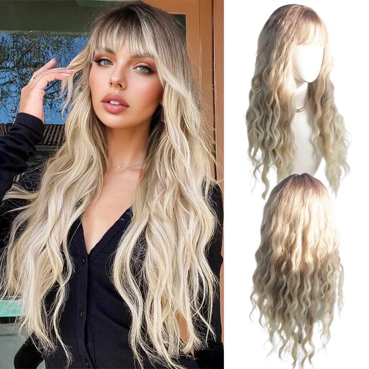 

Golden Gradient High Quality Synthetic Long Curly Hair Wig Fashionable Long Curly Hair Wig Women s Wig
