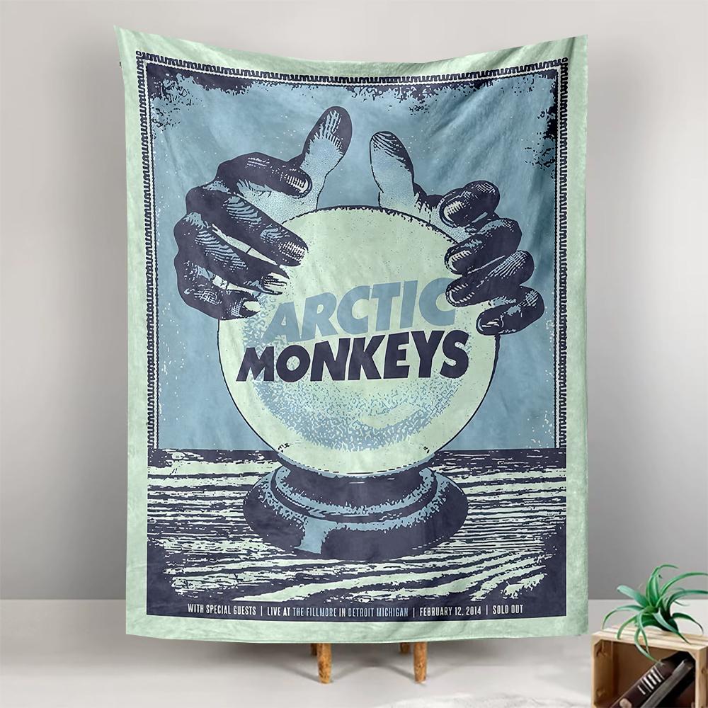 Vertical Tapestry Arctic Monkeys Crystal Ball Hand Concert Poster Retro Blue Wall Hanging for Bedroom Dorm