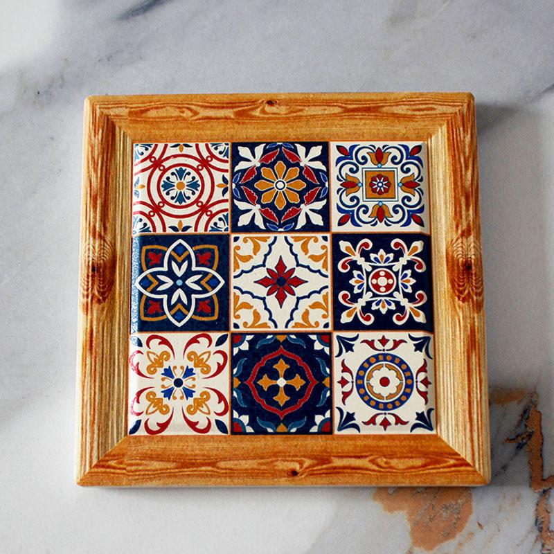 

Богемский квадратный винтажный изолированный коврик цветочная плитка керамическая подставка под кофе украшение стола орнамент