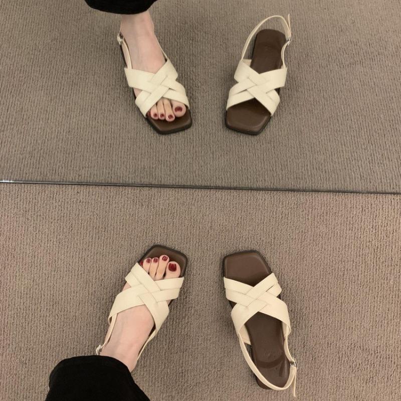 Vintage versatile cross with open-toed flat sandals women's summer new seaside beach shoes