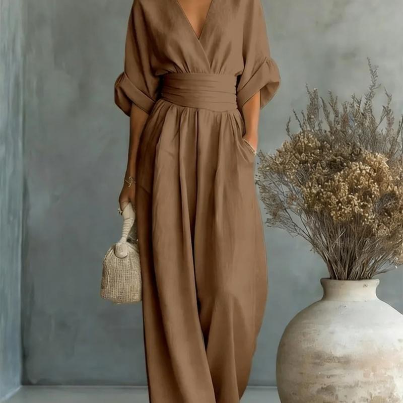 Elegant Waisted V-neck Women’s Jumpsuit