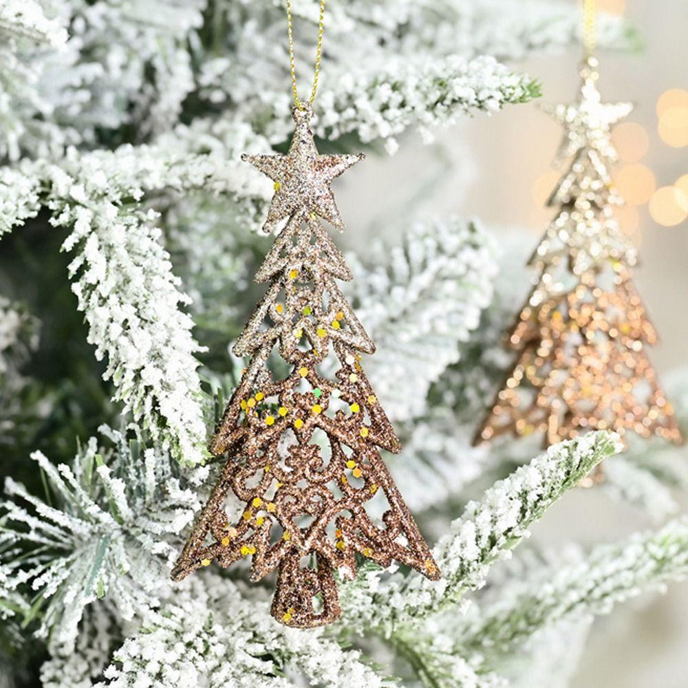 3pcs Shatterproof Glitter Christmas Tree Pendant Gold Merry Christmas Decoration  Party Favors