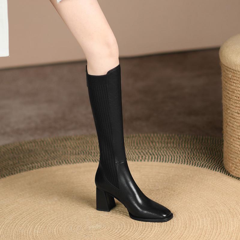 Elastic Skinny Boots Boots Women's 2025 New Winter Coarse Heel Retro Brown Socks High Boots