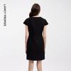 LANCY Acetate Blend Round Neck Waist-Cinching Dress