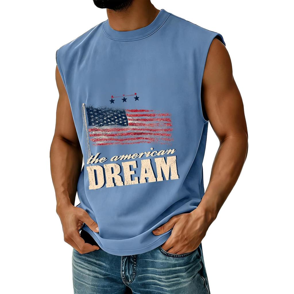 Men Sleeveless Muscle Tank Top Casual Athletic Vest Crew Neck Printed Graphic Loose Fit Summer Shirt for Outdoor Gym Workout