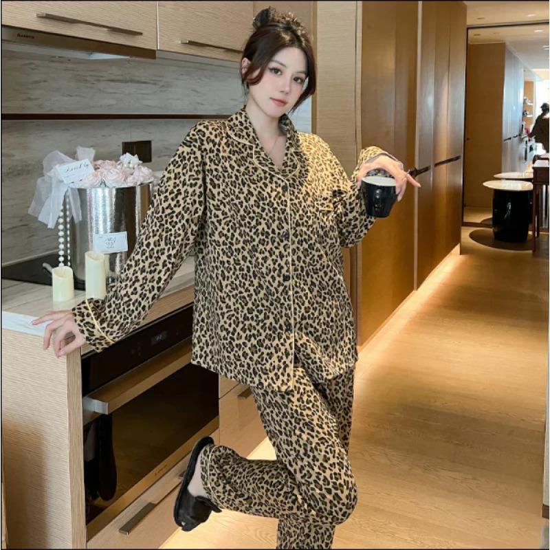 

Комплект из двух предметов, женская пижама, весна-осень, новые брюки с длинным рукавом, повседневная домашняя одежда, новый женский принт, одежда для сна M