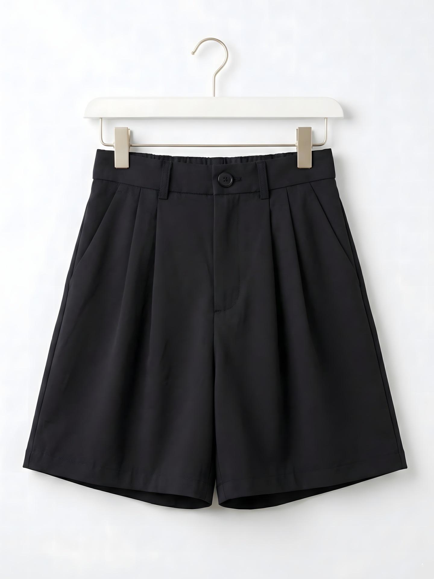 

Women s Mid-Length A-Line Khaki Shorts - Pure Cotton, Breathable, Skin-Friendly, Spring/Summer, Half Elastic Waist, High-Waisted, Casual Style X-Large чёрный