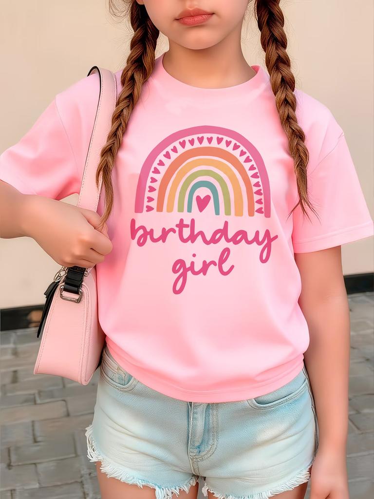 Fashion Rainbow Love Birthday Girl Gothic T Shirts Manga Kids Children's T-shirt Girls Summer Spring Casual Top Tee