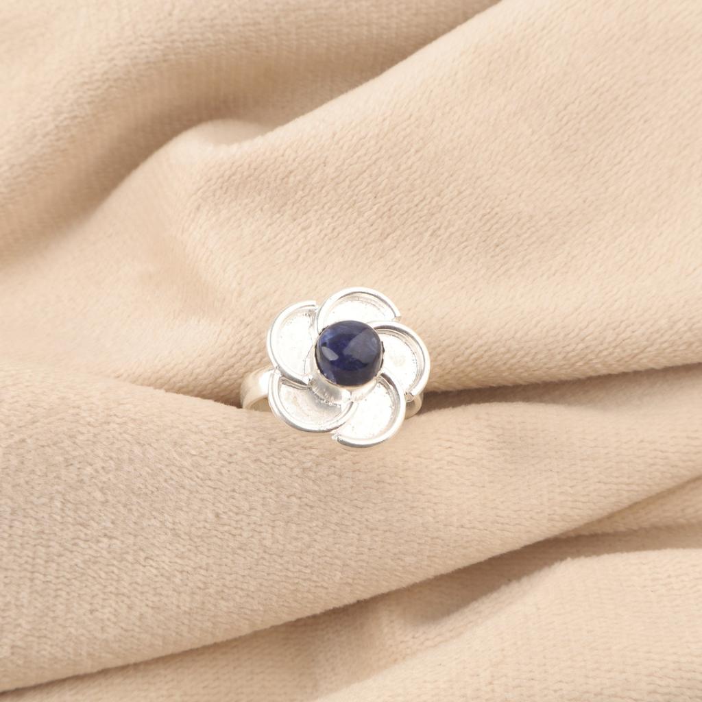 Round Third Eye Chakra Sodalite Stone Stackable Birthday Ring Jewelry 925 Silver RR-51-27