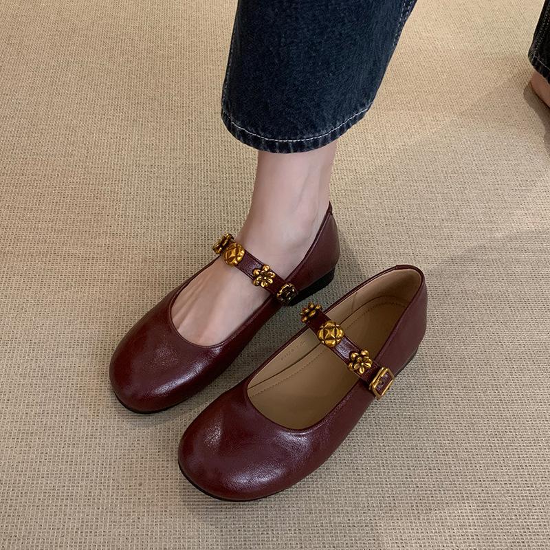Retro temperament, buckle Mary Jane shoes, flat Mary Jane professional single shoes
