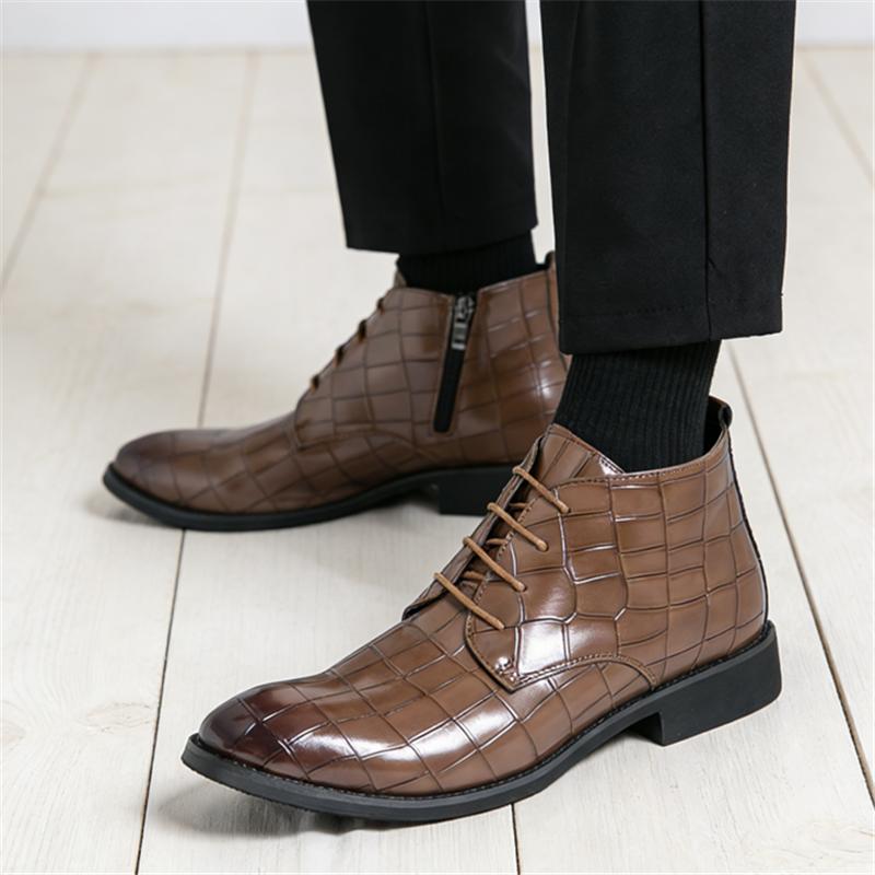 Winter Fashion Brand Designer Men's Pointed Lace Up Casual Chelsea Shoes Wedding Dress Motorcycle Footwear High Top Ankle Boots