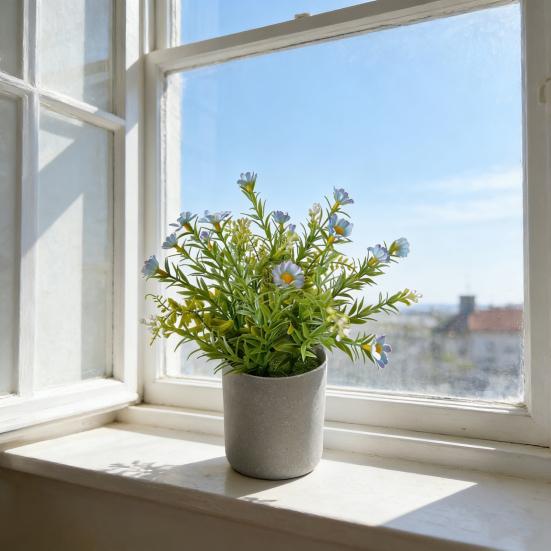 Potted Artificial Flower Spring Fake Wildflowers in Vase Small Realistic Faux Flower Decor