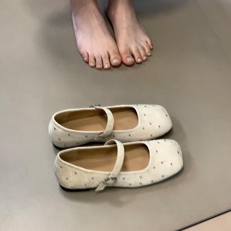 

French gypsy flat-soled single shoes, new niche design, square head soft-soled Mary Jane shoes 40
