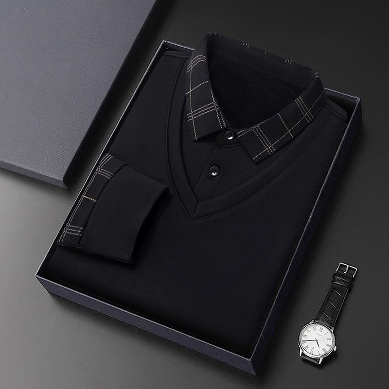 

Мужская рубашка-поло в корейском стиле с длинными рукавами и лацканами, новая повседневная рубашка-двойка для мужчин среднего и пожилого возраста 4XL