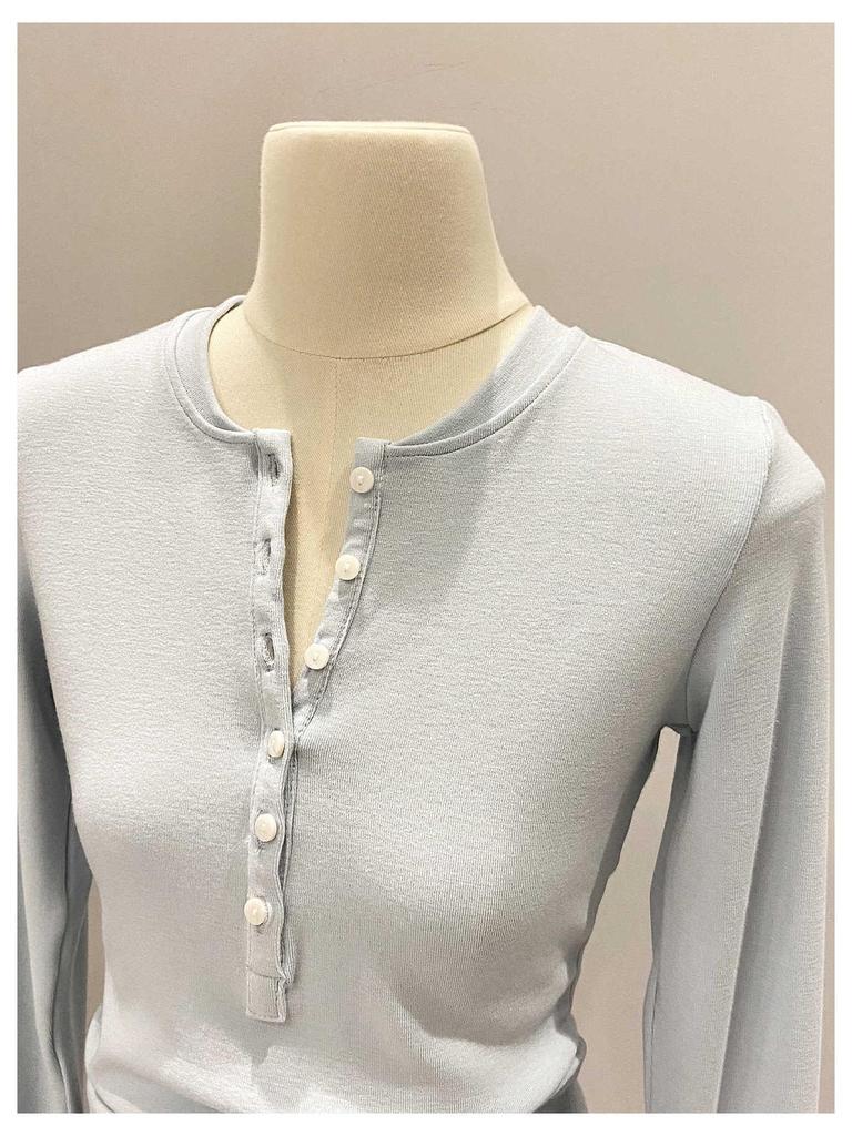 Women's Slim Fit Long Sleeve Henley Collar Mousse Cashmere Top for Spring/Autumn