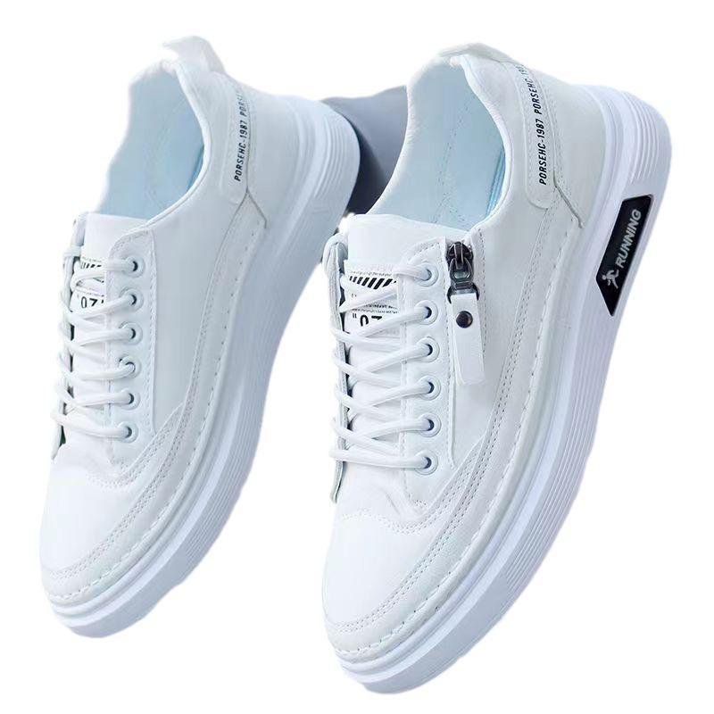 Men's White Plus Velvet Black Skateboard Shoes - Fashionable Autumn Casual Sneakers