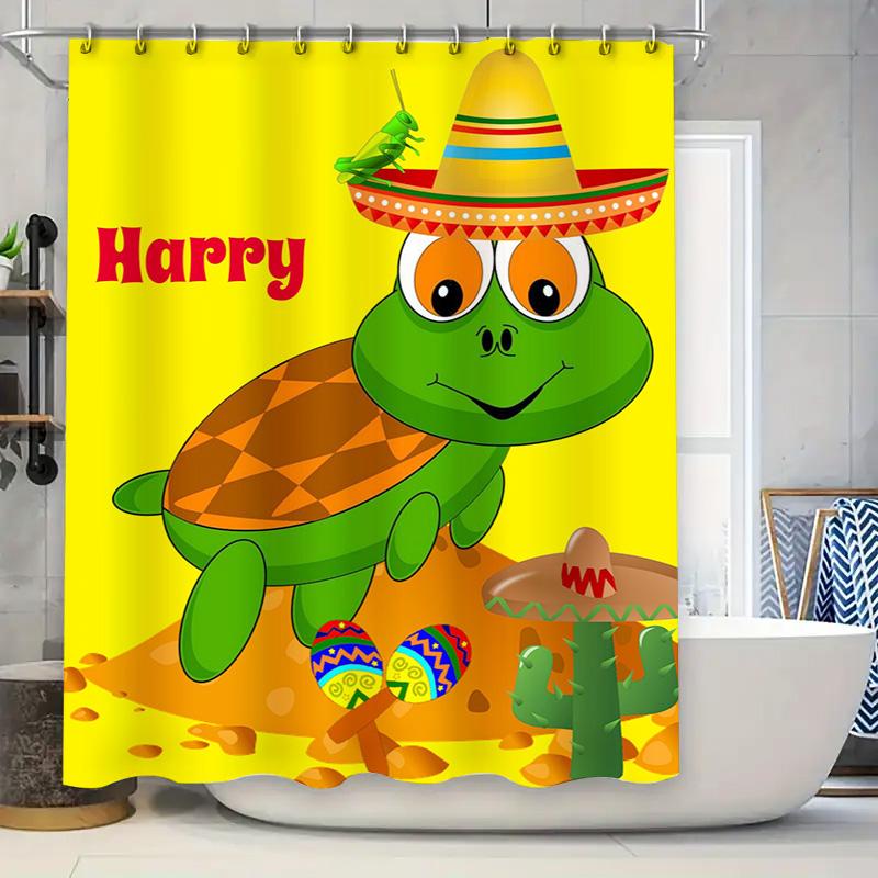 

Harry T-shirt Green Turtle Hat Decorative Shower Curtain Waterproof Bathroom Accessory Home Decoration Multicolored Design Kids 90x180cm