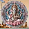 2D Flat Surface Indian Sacred Wood Hanging Sign- Auspicious Deity Wall Art, Exquisite Floral Design, Round Wood Plaque, Used for Home and Office