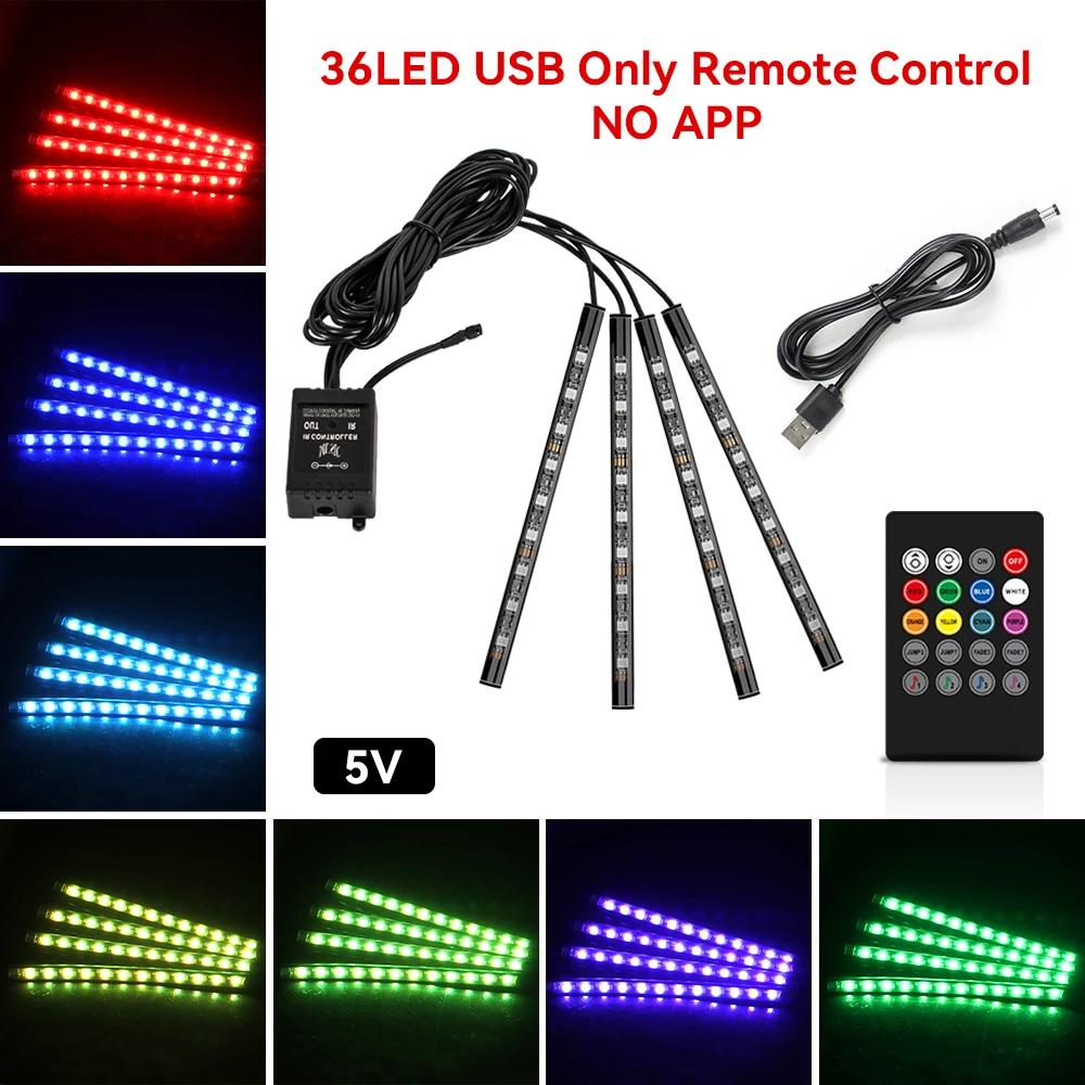 Neon 48 72 LED Car Interior Ambient Foot Light with USB Wireless Remote Music App Control Auto RGB Atmosphere Decorative Lamps
