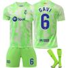 Tieners Kinderen Volwassenen Gepersonaliseerde Naam Voetbaltenues 24/25 Barça 2e Uit #6 Gavi Sport Trainingsshirt Set met Sokken