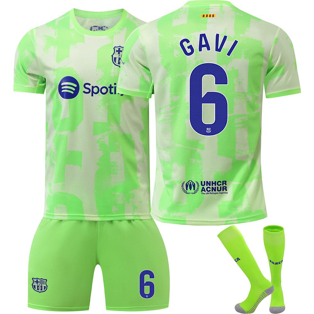 

2024-25 Barça 2nd Away #6 GAVI Sport Training Jersey Set with Socks Teens Kids Adults Football Kits 16