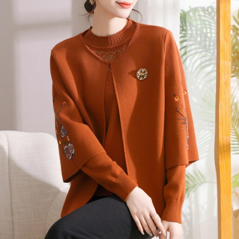 Autumn and Winter Mother Sweater Women's Knitted Sweater Medium and Old Lady Top Set Mother-in-law Dress