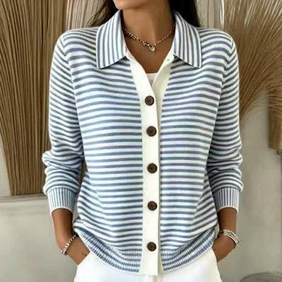 European & American Striped Knit Button Cardigan: Autumn/Winter Casual Solid Color Fashion for Women 2026