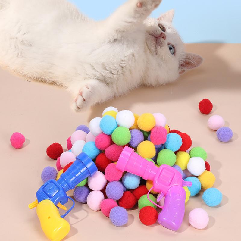 1 Set Cat Plush Toy Gun Mini Shooting Gun Games Stretch Plush Ball Creative Shooting Gun Games Stretch Plush Ball Toys Supplies