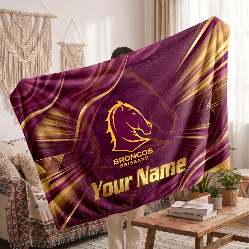 Brisbane Broncos Flannel Blanket, Custom Name Text Personalized Soft Throw Blanket Home Decor Gift