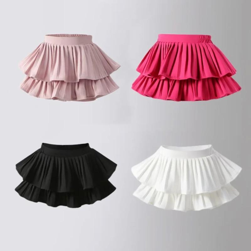 School Girls Dance Layered Tutu Skirt Elastic Waist Pleated Skirt Kids Performance Daily Wear Casual Party Outfit Ruffle Skirts