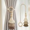 2pcs Bohemian Handmade Tassel Curtain Tiebacks with Wooden Beads - Polyester, Modern Boho Style Window Drape Holdbacks for Home Decor