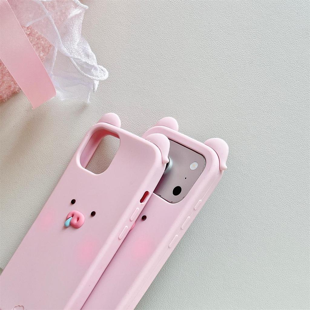 Cartoon Pig Snot Blush Anti-fall Phone Case for iPhone 14/13/12/ProMax 17/16/15