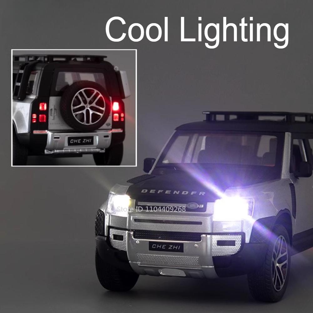 1:Brinquedo de Modelo de Carro Land Rover Defender Range Rover Escala 24 Metal Diecast Som Luz Veículos Off Road Modelos em Miniatura Presentes para Meninos